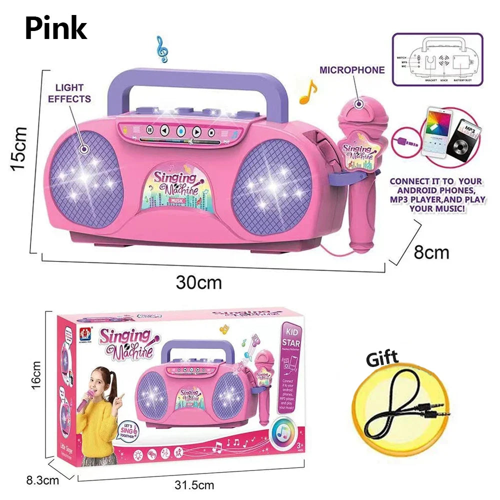 Kids Microphone Karaoke Machine Music Instrument Toys with Light Indoor Outdoor Travel Educational Toy Gift for Girl Boy Child