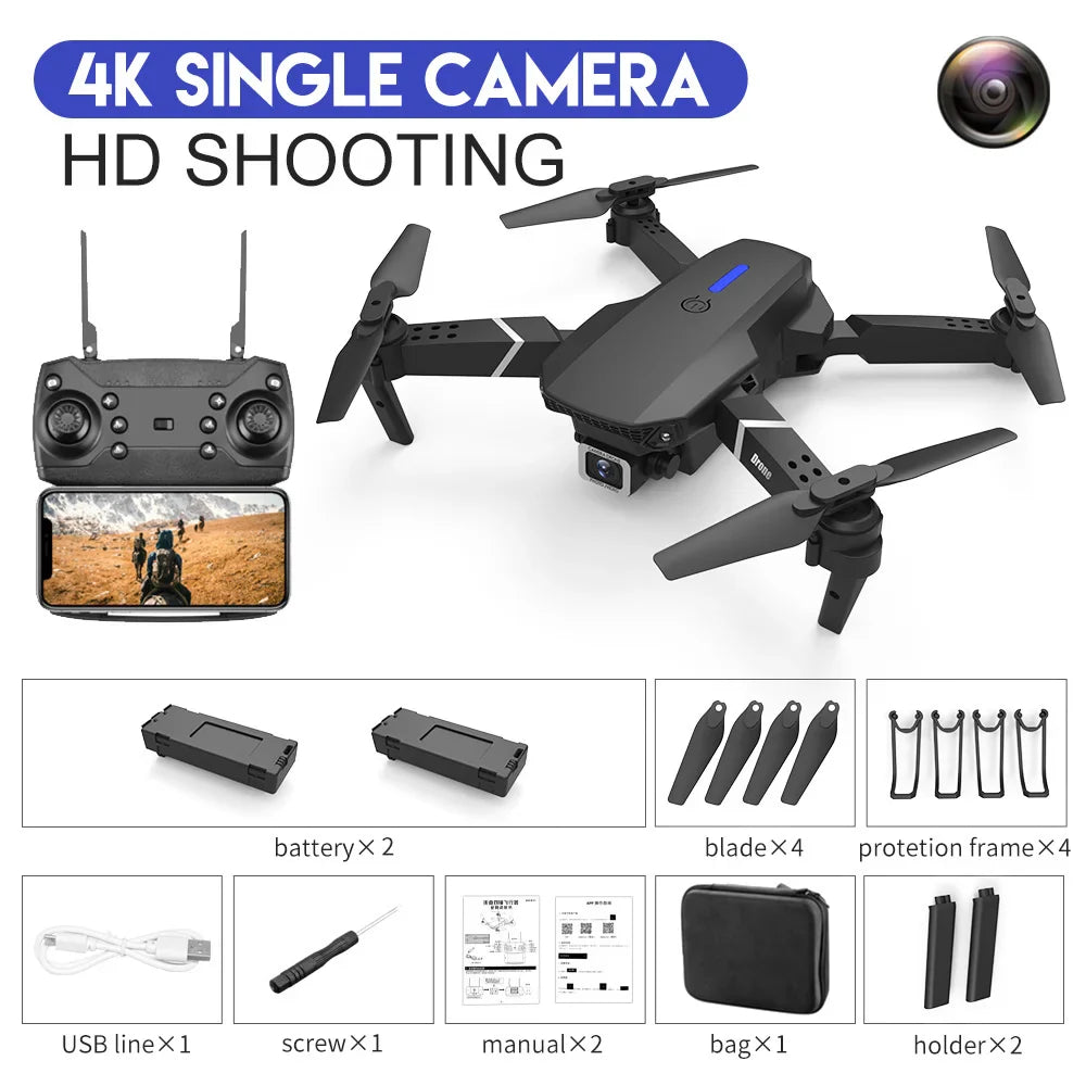 2023 New Quadcopter E88 Pro WIFI FPV Drone With Wide Angle HD 4K 1080P Camera Height Hold RC Foldable Quadcopter Dron Gift Toy