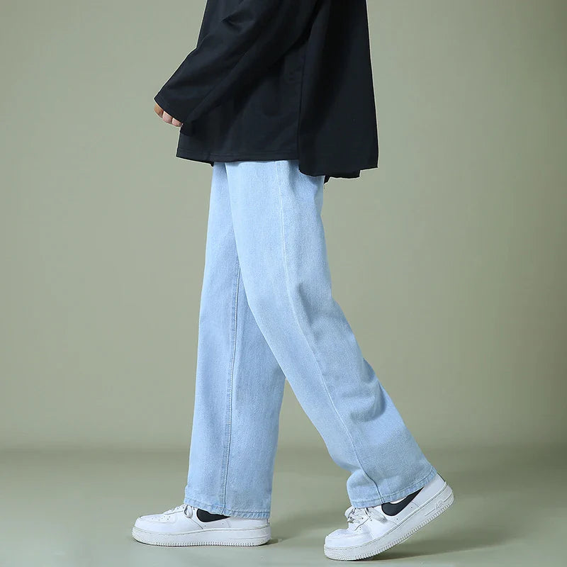 2023 New Brand Spring Men Korean Fashion Blue Pink White Jeans Streetwear Hip Hop Baggy Denim Trousers Straight Wide Leg Pants