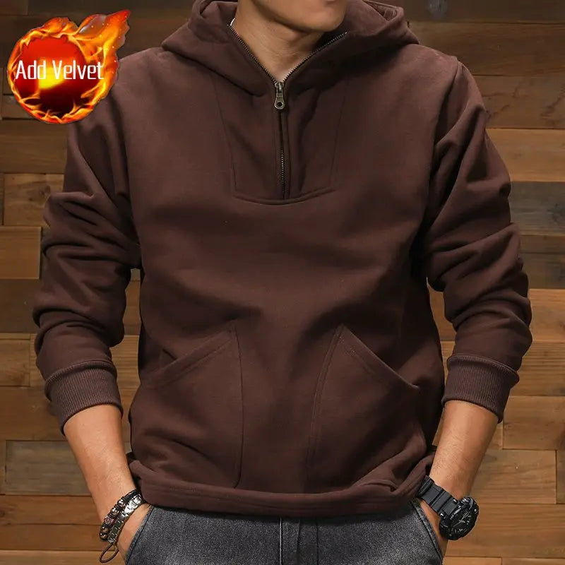 Sweatshirt for Men Color Matching Male Clothes Fleeced Full Zip Up Hooded Hoodies Loose One Piece Streetwear Warm Novelty and S