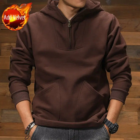 Sweatshirt for Men Color Matching Male Clothes Fleeced Full Zip Up Hooded Hoodies Loose One Piece Streetwear Warm Novelty and S