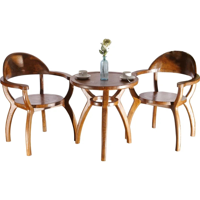 Occasional Table Combination Simple with Armrest Log Backrest Dining Chair Solid Wood Conference Table Three-Piece Set