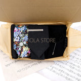 Viola Design Gift Box Hot Solid Floral Cotton Sock Necktie Set Clip Cufflinks Pin Hanky Men Wedding Party Daily Cravat Accessory