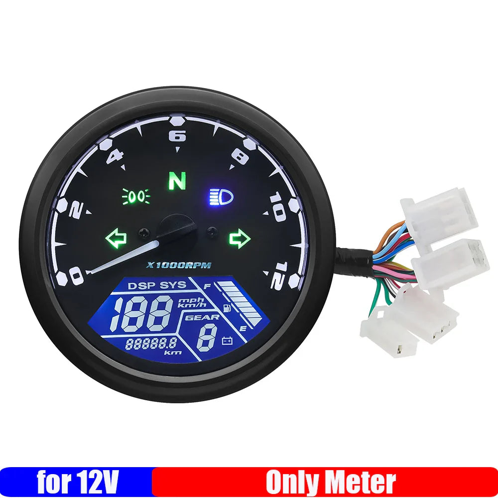 Universal Motorcycle Instrument Digital LCD Speedometer Meter Sensor Tachometer 0~12000RPM for 1-4 Cylinder Motorbike 12V