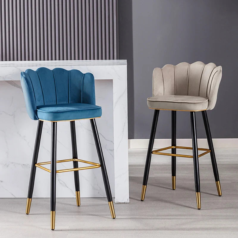 Leather High Bar Chair Modern Nordic Luxury Blue Minimalist Dining Chairs Metal Design Banqueta Giratria Furniture Bar Chair