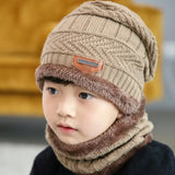 2023 New Winter Hat Scarf and Gloves Set Plush Warmer Children Knitted Hat Baby Boys Beanies Cap Neck Scarf Glove Suit For Kids