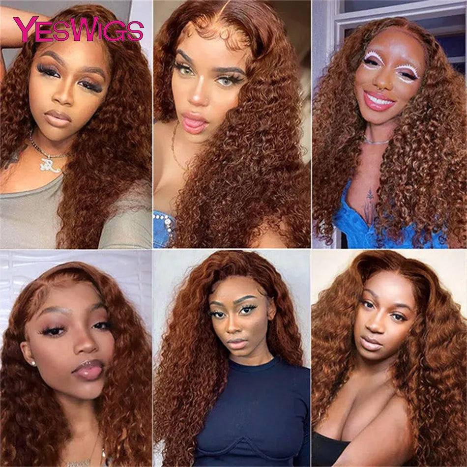 13x4 Deep Curly Chocolate Brown Colored Lace Front Human Hair Wigs For Women Pre Plucked Water Wave Transparent Lace Frontal Wig