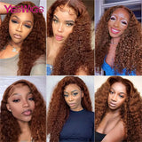 13x4 Deep Curly Chocolate Brown Colored Lace Front Human Hair Wigs For Women Pre Plucked Water Wave Transparent Lace Frontal Wig