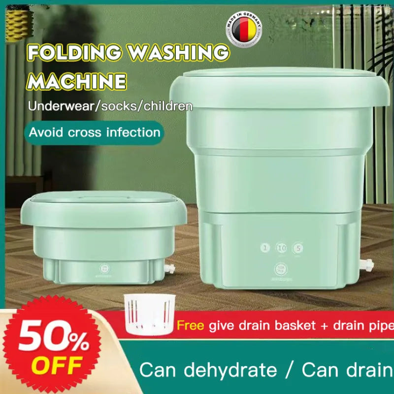 Foldable portable washing machine cleans and saves electricity