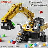 686PCS Bricks Model RC Excavator Building Blocks Set 2.4G City Dual Control Remote And App Programme Toys In Kit To Builld