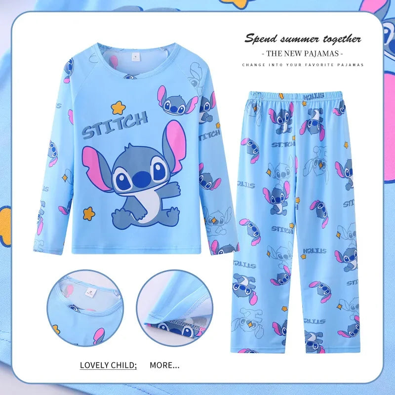 Stitch Mickey Pajamas Sets Spring Autumn Girls Teenager Sleepwear Kids Pyjamas Child Sleepwear Christmas Homewear Loungewear