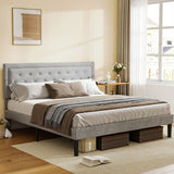 Light Grey Bed Frame with Adjustable Border Headboard King/Queen/Full Size，Bedroom double bed, adult and adolescent bed