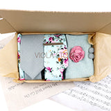 Viola Design 7 PCS Gift Box Cotton Sock Tie Sets Clip Pin Cufflinks Hanky Solid Floral Men Wedding Party Daily Cravat Accessory