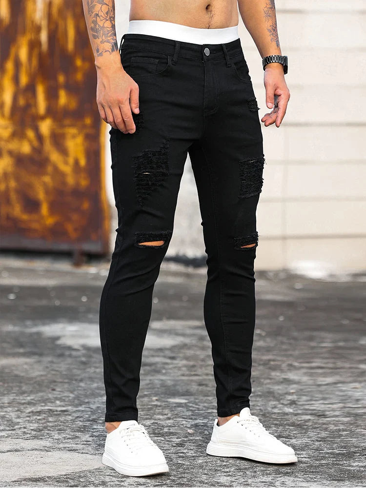 Streetwear Fashion Black Ripped Skinny Jeans Men Slim Hip Hop Denim Trousers New Spring Casual Jeans for Men Jogging Jean Homme