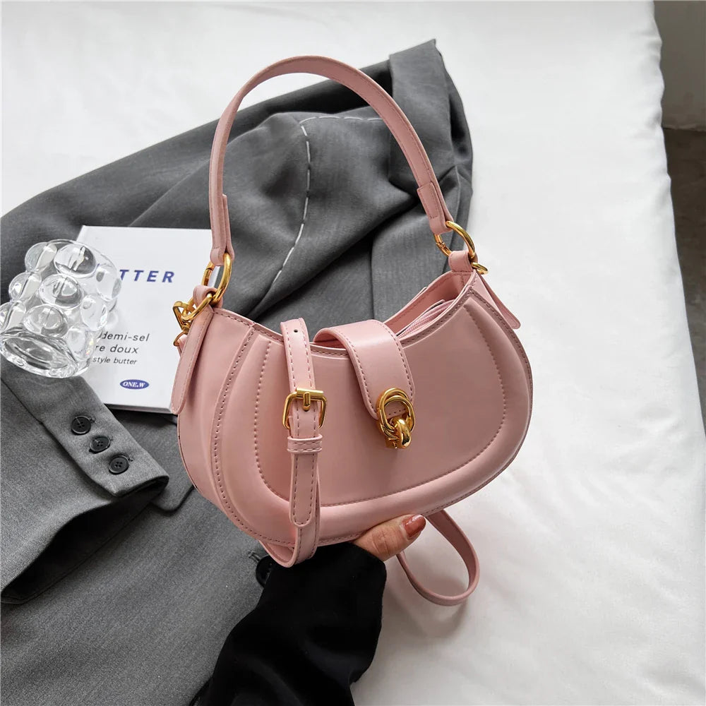 Toptrends Saddle Small Underarm Shoulder Cossbody Bags For Women 2023 Trend Designer Short Handle Half Moon PU Leather Handbags