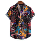 2023 New Hawaiian Red Leaf Tropical Shirts Floral Men Dazn Tops Summer Casual Short Sleeve Button Chemise Loose Vacation Beach