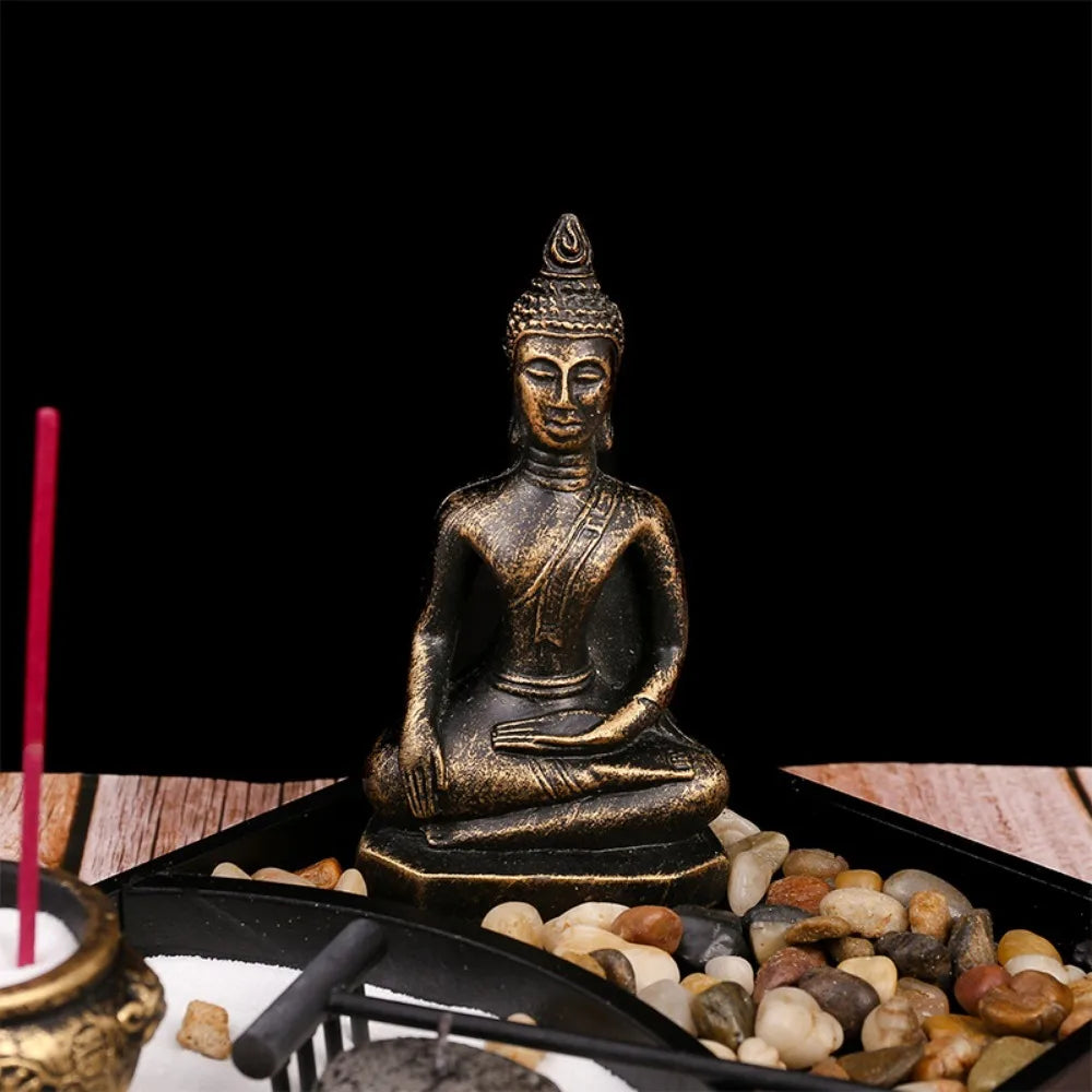 Buddha Statues and Table Candle Holder Zen, Garden Decoration with Sand and Stone Incense Burner,Yoga Incense Burner Decore