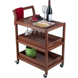 3-Shelf Wood Mobile Serving Cart With Lockable Wheels Walnut (94138) Space Saving Trolley for Kitchen Islands Push Cart Dolly