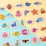 Montessori Wooden Magnetic Fishing Toys for Baby Cartoon Marine Life Cognition Fish Games Education Parent-Child Interactive