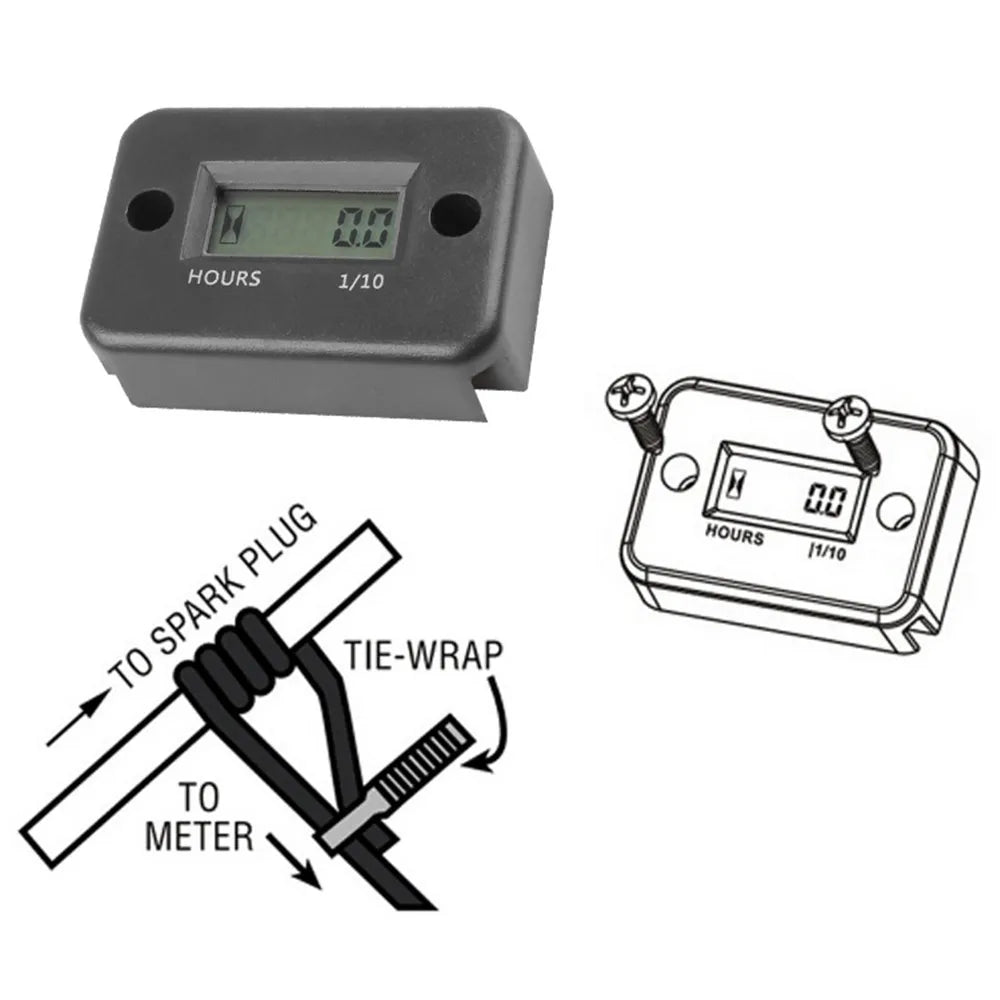 Waterproof Digital Hour Meter LCD Display Portable Engine Gauge Hour Meter For Motorcycle/Boat Engines Counter Hour Meter FE04