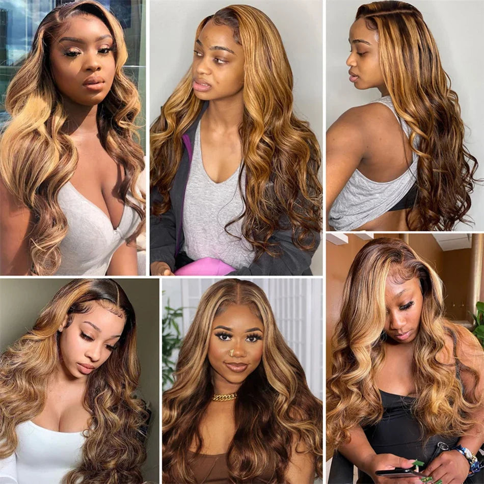 Highlight Wig 13x4 HD Lace Frontal Wig Human Hair Honey Blonde Body Wave Lace Front Wigs For Women Glueless Wigs Pre Plucked