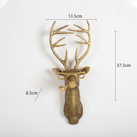 Antique Bronze Resin Animal Pendant Golden Deer Head Wall Storage Hook Up Background Wall Accessories Decorative Figurines