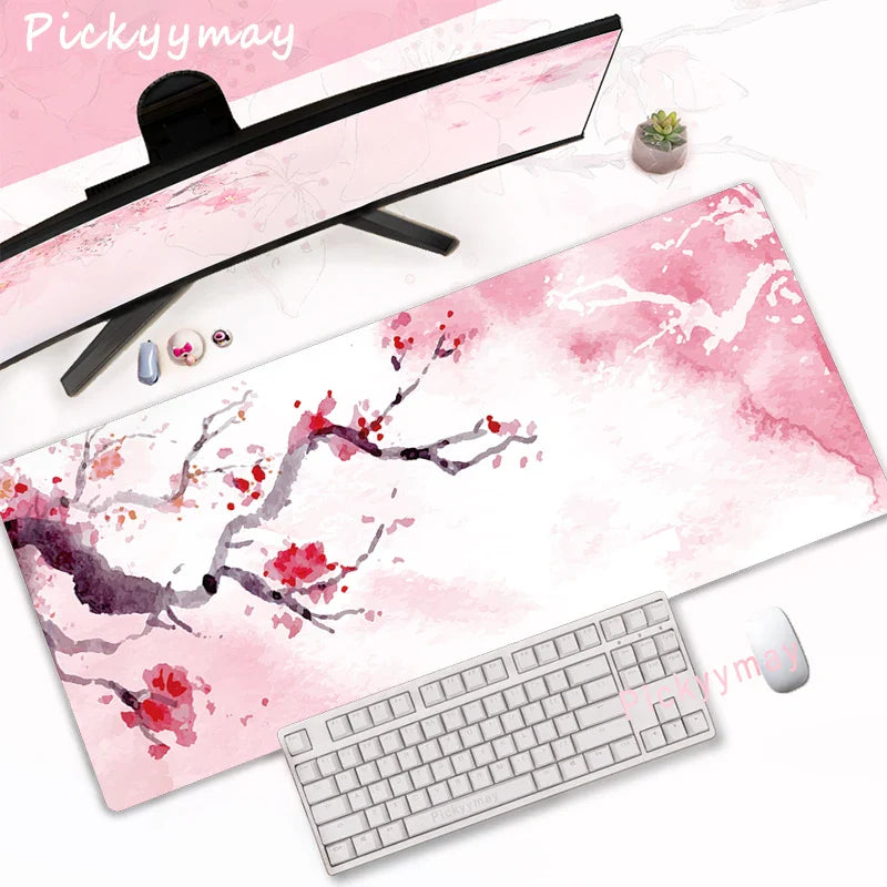 Pink Cherry Blossoms Mousepad Home Computer Table Large Pc Mouse Pad Art Sakura Keyboard Mause Rug Desk Mat Office Accessories