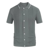 2024 Men's Summer Short Sleeve Polo Shirts Knitted Lapel Cardigan Top Stripe Stitching Men Polo Tee Shirt Fashion Camisa Hombre