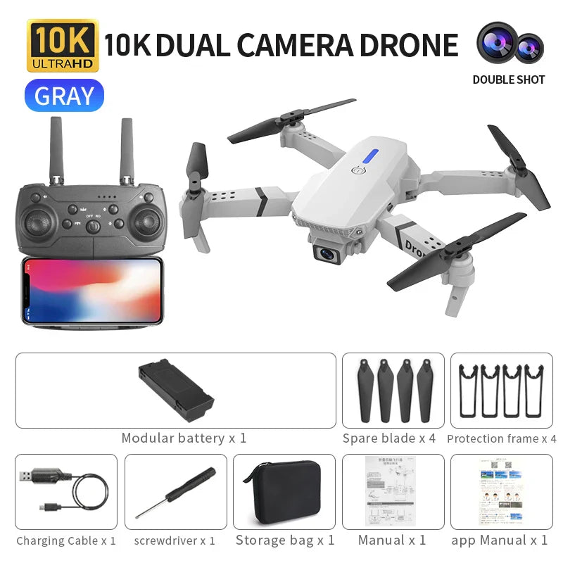 E88 Pro Drone 10K Camera Ultra HD Dual Foldable RC Quadcopter Altitude Hold Visual Positioning Auto Return RC Drone Toy