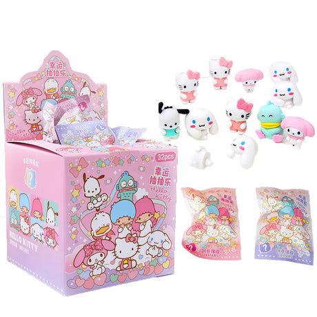 32Pcs Sanrio Pokemon Figure Pencil Eraser Blind Box Hello Kitty Kuromi Melody Pikachu Erasers Student School Stationery Gifts