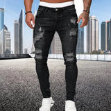 2024 New Ripped Skinny Jeans Men Vintage Wash Elastic Biker Holes Denim Pants Casual Slim Joggers Trousers Distressed Streetwear