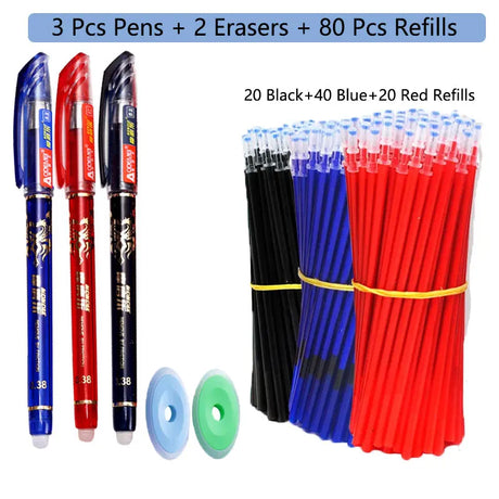 85Pcs/Set Erasable Pen Gel Pens 0.5mm Blue/Black ink Refills Rod Washable Handle School Writing Office Kawaii Stationery Gel Pen