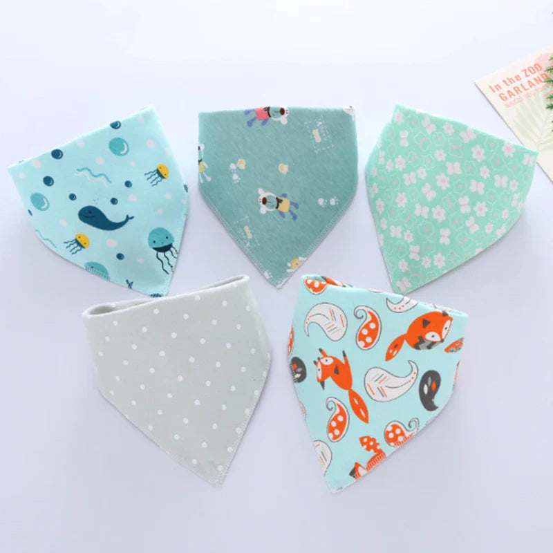 5Pcs/Set Baby Bibs Triangle Double Cotton Bandana Bibs Baby Boys Girls Babador Feeding Smock Infant Burp Cloth Baby Saliva Towel