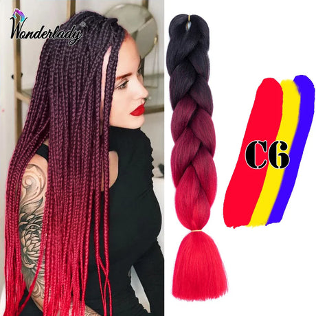 WonderLady 255 Color Long Colored Braiding Hair Jumbo Braids DIY Hairstyle Ombre Synthetic Hair Extensions For Women Braiding