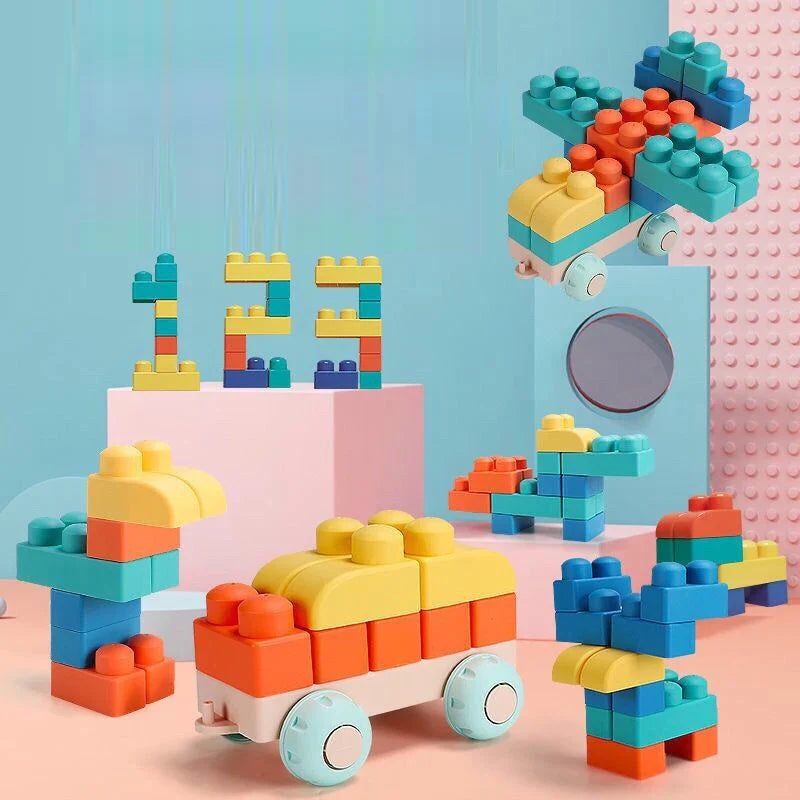 Diy Baby Soft Rubber Big Particle Bricks Model Toys DIY Building Blocks Early Educational Toy Safe and Non-toxic for Children