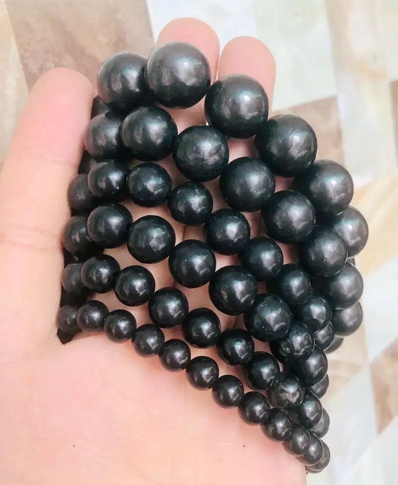 PANGEM-Wholesale 1pcs 100% Natural Russia Shungite Bracelet,Healing Stone Bead 6mm 8mm 10mm 12mm 14mm,Real Shungite Bead