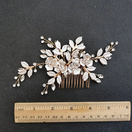 SLBRIDAL Handmade Golden Austrian Crystals Rhinestones Flower Leaf Wedding Hair Clip Barrettes Bridal Headpiece Hair accessories