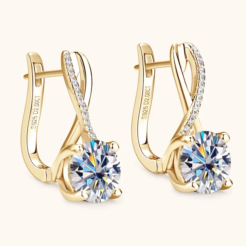 Anziw D2.0CT Moissanite Drop Huggie Earrings Real 925 Silver Women Gold Plated Hoops Infinite Earring Certified Wedding Jewelry