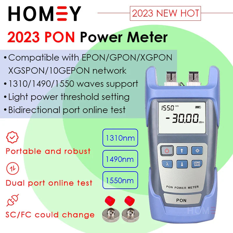 2023 NEW PON OPM Handheld Fiber Optical PON Power Meter FTTX/ONT/OLT 1310/1490/1550nm Test Equipments