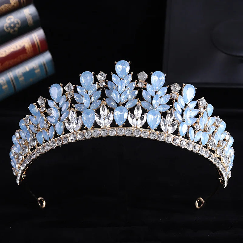 Baroque Green Opal Wedding Headband Crystal Bridal Crowns Tiaras Hair Jewelry Accessories Women Rhinestone Headwear Queen Diadem