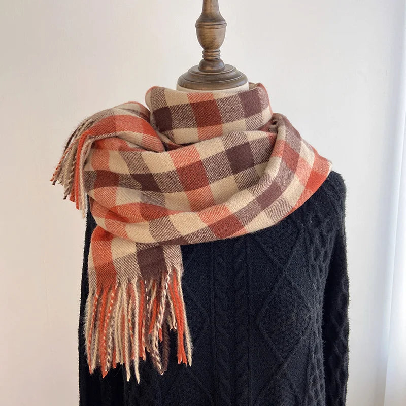 2023 Pamwallymensa Women's Scarf Winter Luxury Brand Tippet Scarves for Ladies Plaid Shawls Warm British Style Thicken Man