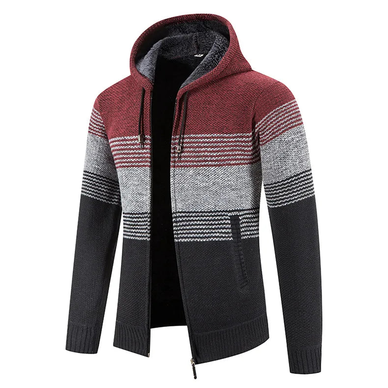 Autumn Winter Warm Cardigan Male Thick Knit Sweaters Fleece Coat Man Zip-Up Jacket Knitted Jumper Hooded Sweatshirt Men Clothing