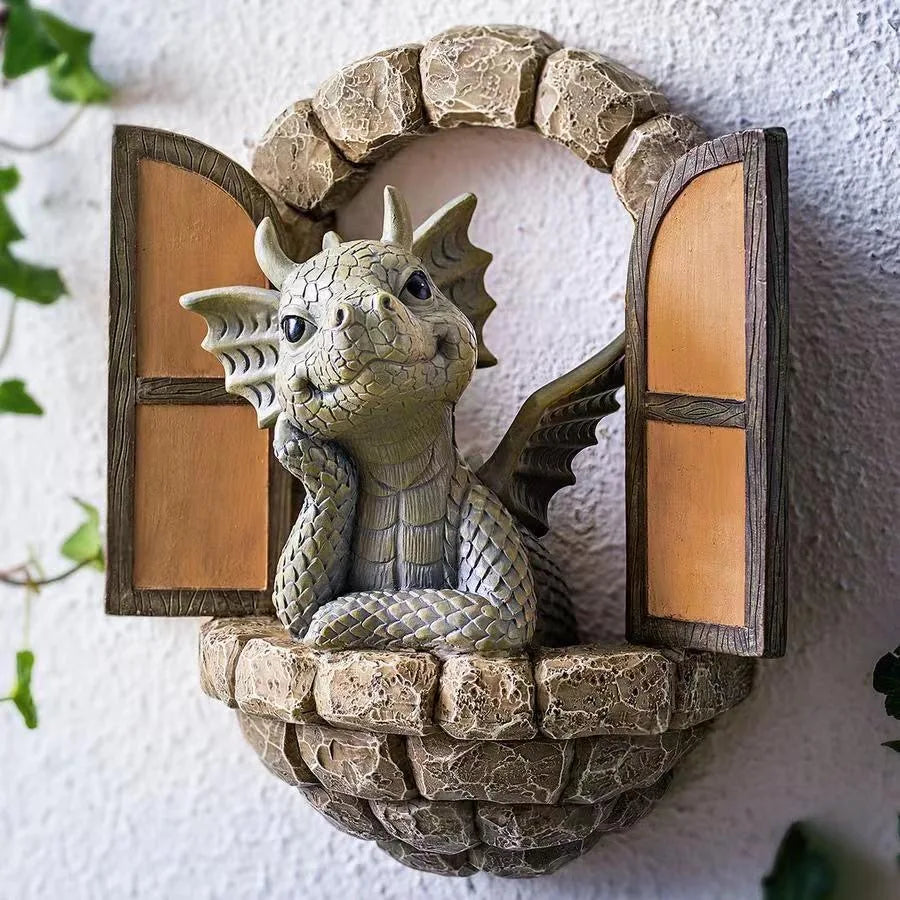 1pc NEW Cute Little Dragon Dinosaur Meditation Reading Book Sculpture Figure Garden Home Decoration Resin Ornament Outdoor Decor