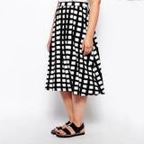 Plus Size Black And White Plaid A-line Skirt High Elastic Waist Checker Printed Spring Autumn Casual Swing Midi Skirt 6XL 7XL 8X