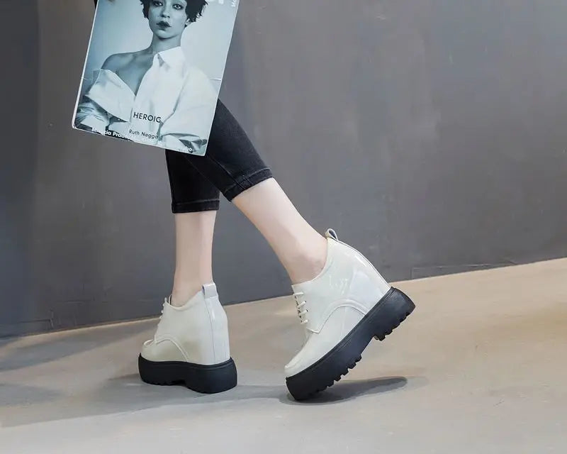 Fujin 11cm Platform Wedge Hidden Heel Women Casual Shoes Chunky Sneakers Microfiber Leather Female Shoes Spring Autumn