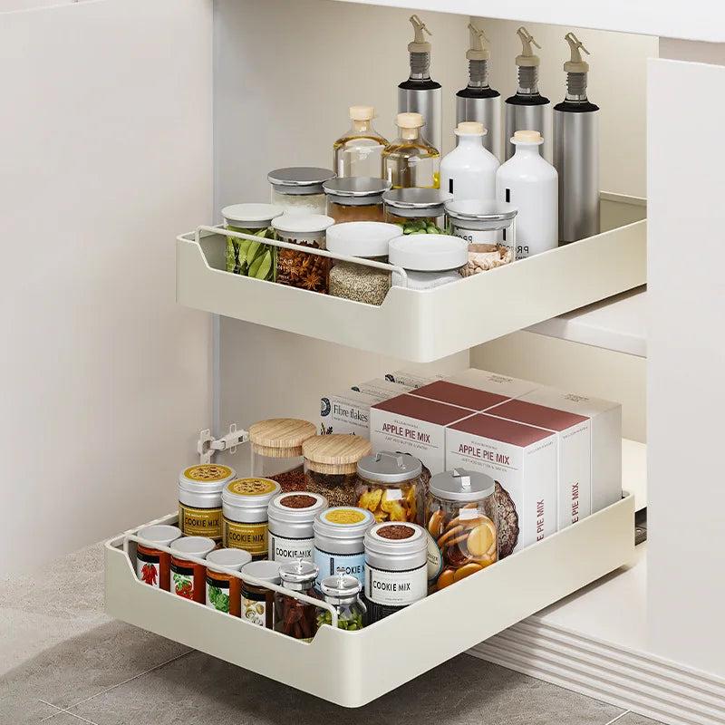 Pull-out Kitchen Organizer Rack Slide Cabinets Storage Free of Installation Tableware Dish Rack Kitchen Accessories