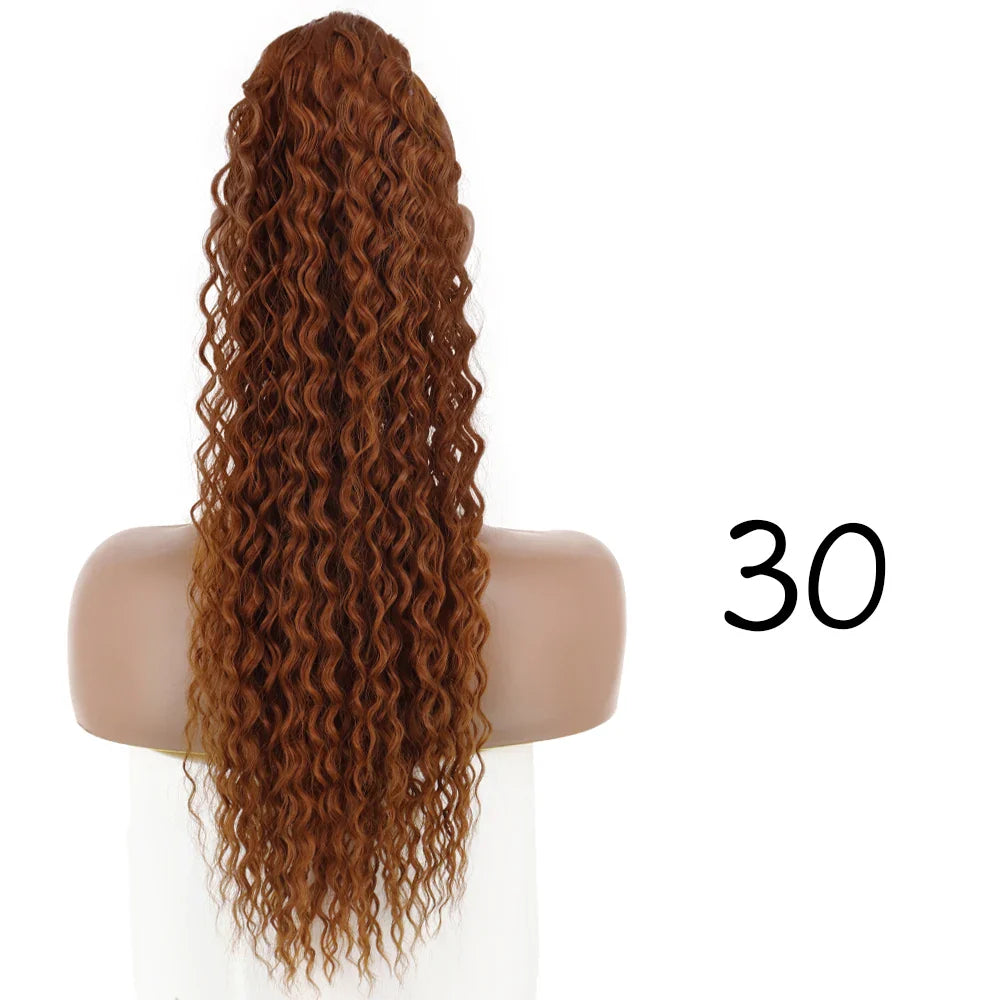 Synthetic Curly Ponytail Extensions Clip In Drawstring Ponytail Wig Long 26Inch Water Wave Afro Pony Tail Women Hairpiece False