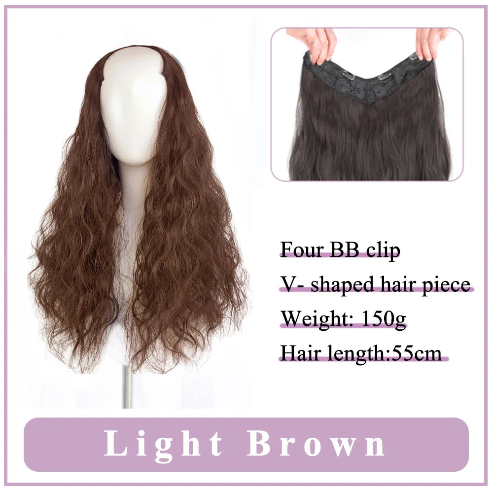 WEILAI Women's V-Shaped Long Hair Extension Synthetic Wig Layered Hair Extension Hair Pad Fluffy Top Increase Hair Volume