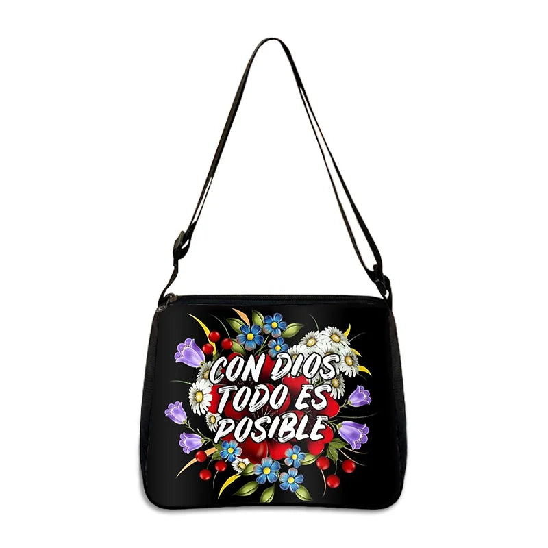 Christian Gift Bible Verse in Spanish Crossbody Bag Con Dios Todo Es Posible Messenger Bags Shoulder Bag Casual Handbag