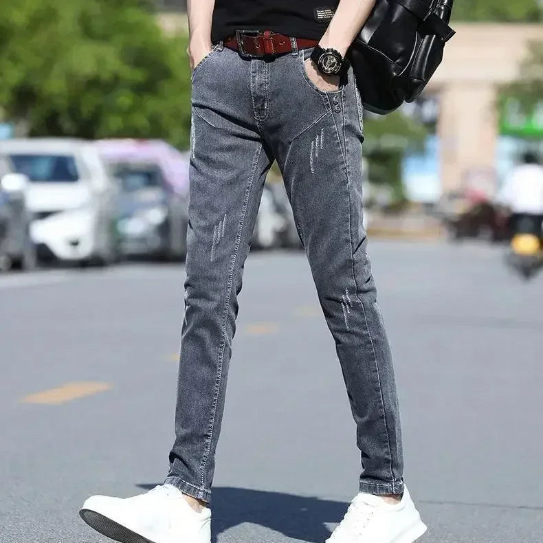 Autumn and Winter Plush Wool Korean Fashion Men Skinny Jeans Men Brushed Denim Fleece Slim Keep Warm Thick Pants Trousers Jeans